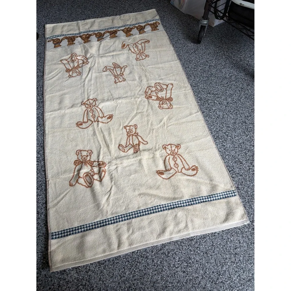 RARE Vintage Jubilee Bed Bath Home Teddy Bear Cotton Bath Towel Set Cream Rust